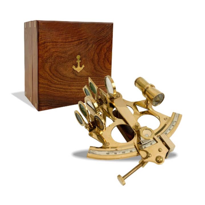 Sextanten im Astrolabium-Stil aus massivem Messing, 16,5 cm, mit Box aus Hartholz für den Großhandel von India Overseas Trading Corporation