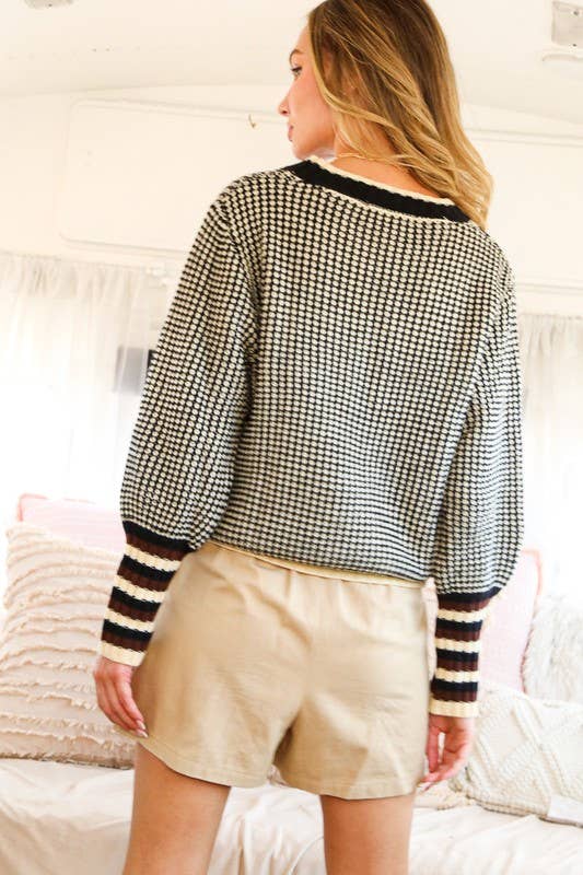 Vine & Love - Vendita all'ingrosso Maglione tricot - Donna - Maglione lavorato a maglia con dettagli a costine a contrasto a girocollo VT8112618