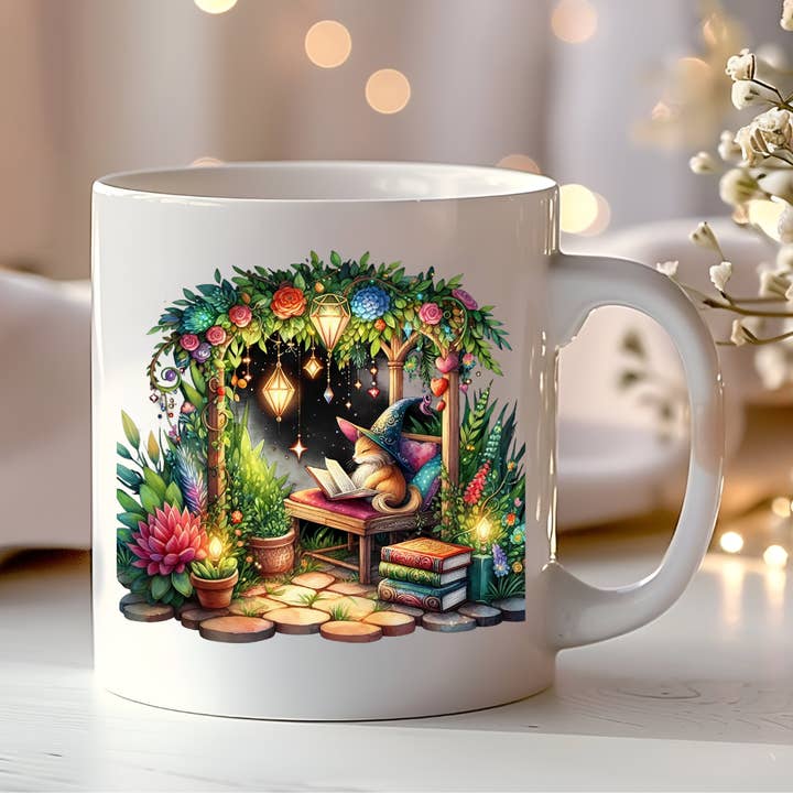 The Mischievous Fox Readings ceramic mug for wholesale by Les Moonettes
