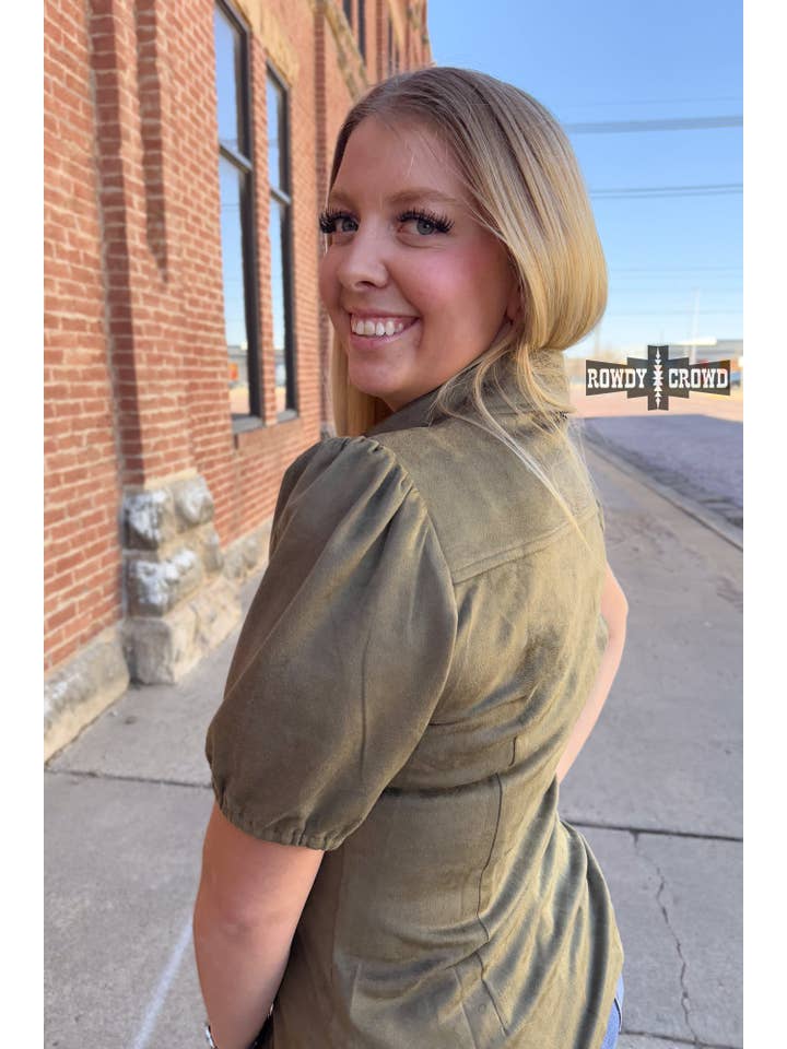 Rowdy Crowd Clothing - Wholesale Button Down Shirt - Women's - OLIVE- Calaboose Top8