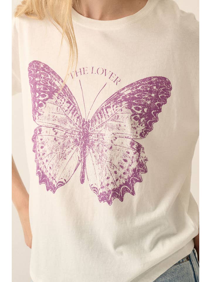 Ivory The Lover Butterfly Round Neck Graphic Tee for wholesale on Faire