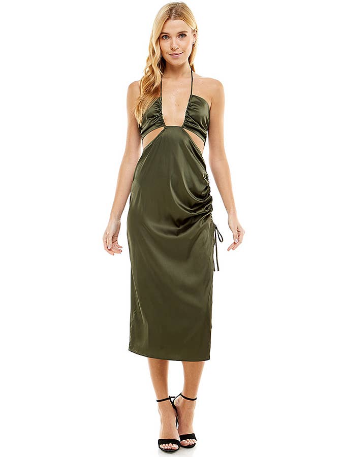 ACOA COLLECTION - Vente Robe – femme - ROBE MIDI FRONCÉE AVEC DÉCOUPES1