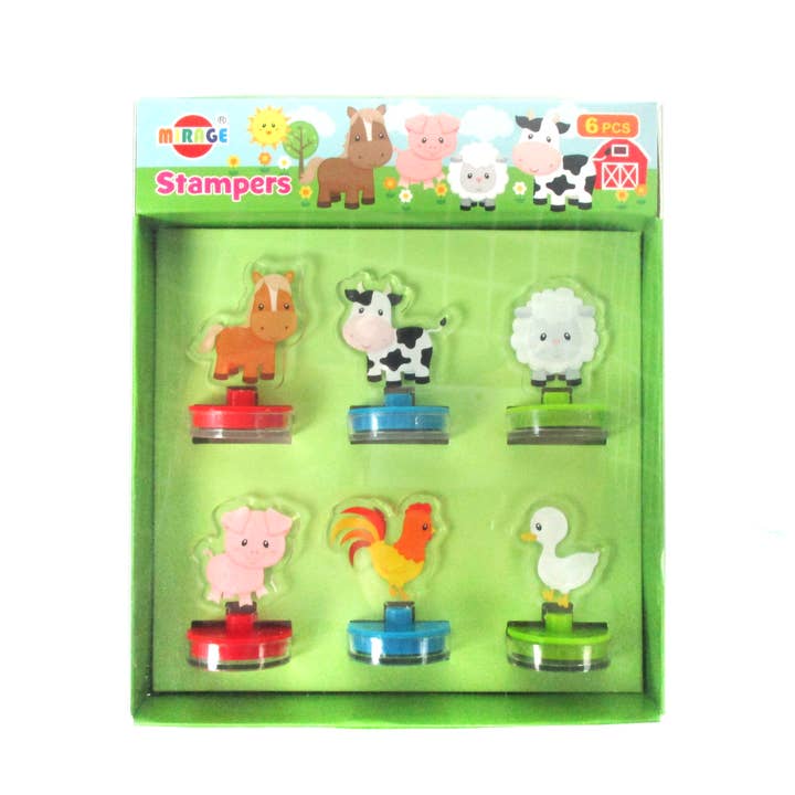 Tiny Mills - Vendita all'ingrosso Timbro in gomma/decorativo - Bambini e neonati - Timbri autoinchiostranti in acrilico con animali da fattoria, 6 pezzi