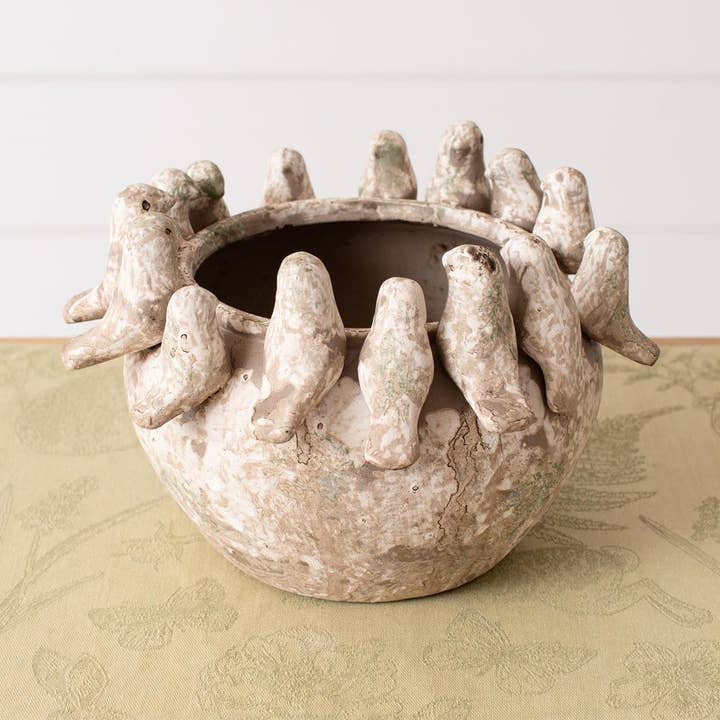 Planter - Rustic Glaze With Birds All Around (Pk/02) for wholesale by Audrey's Home & Gift