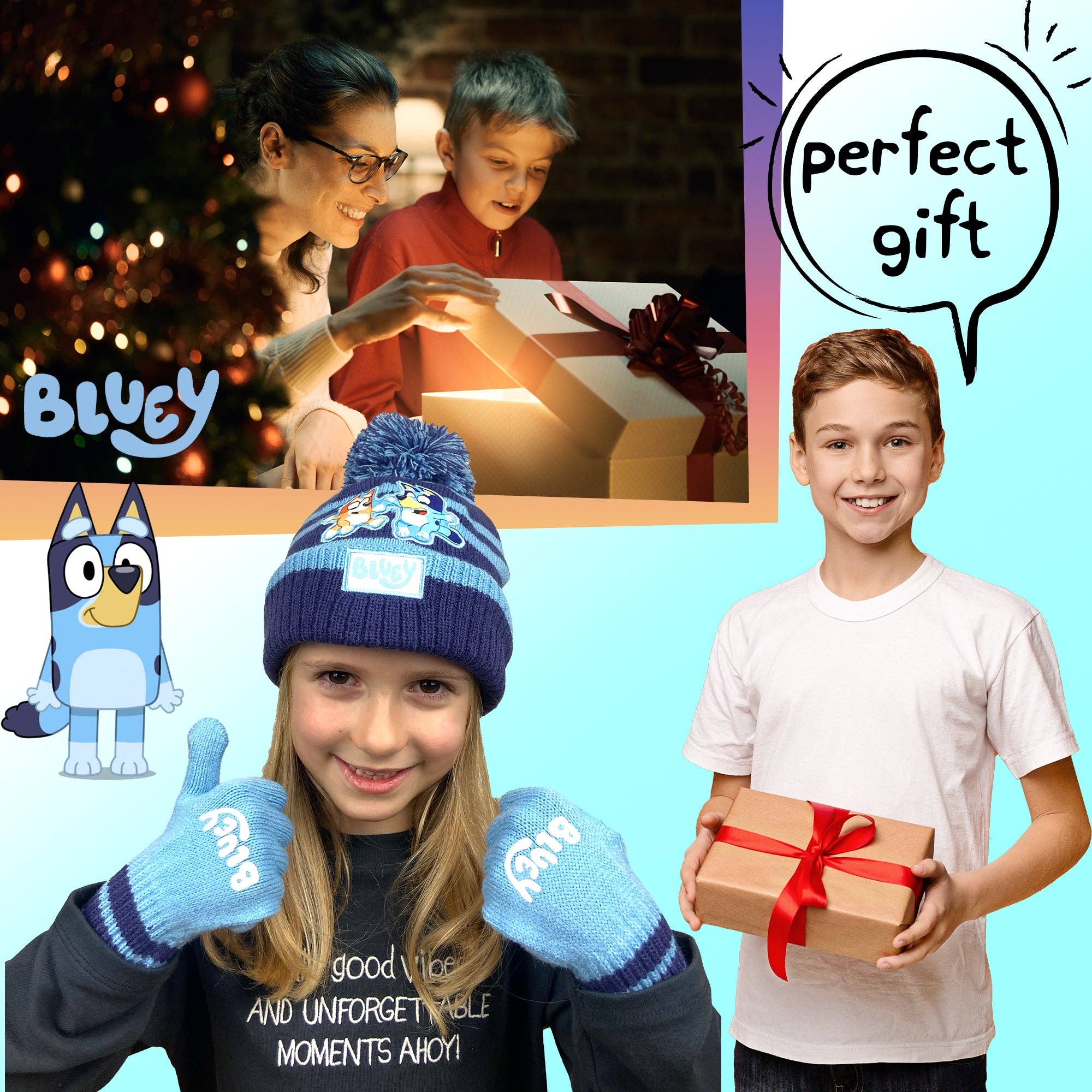 Fringoo Group Ltd – wholesale Winter accessory set – kids – Bluey Children's Winter Hat & Gloves Set Warm and Comfy Beanie Hat & Gloves Set2