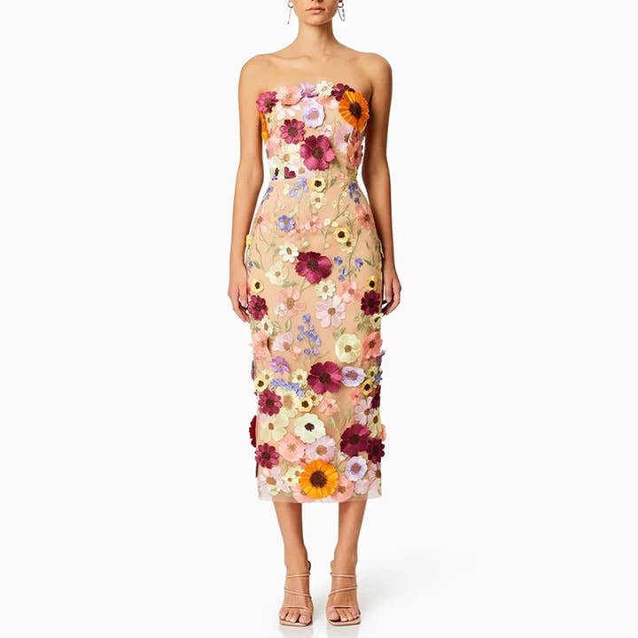 Productseeker - Wholesale Dress - Women's - DR0122 Floral Embroidered Slim Tube Dress