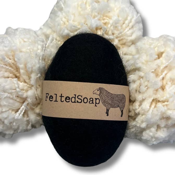 Felted Soap Solid Black Color 6 pack Clean up Dirty Hands for wholesale by Twisted Purl LLC