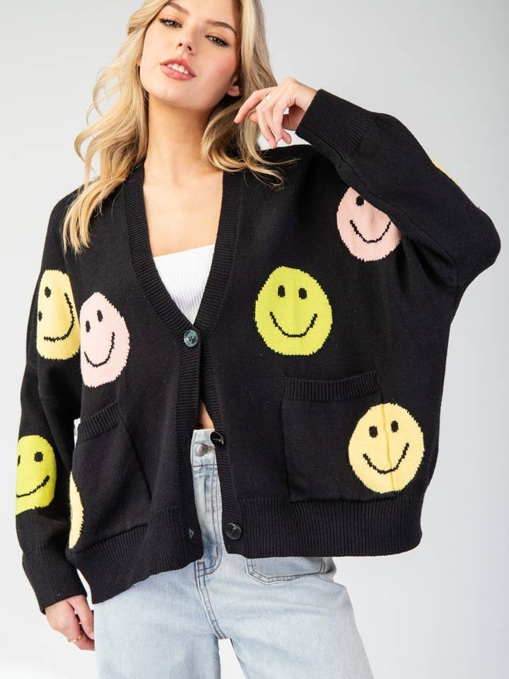 PL5095 - SMILE FACE CARDIGAN for wholesale by Peace Love Line