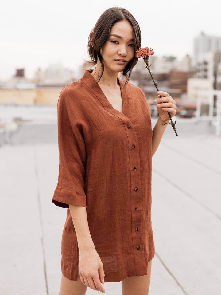 Saturday Shirtdress in Red Clay for wholesale by Understate.