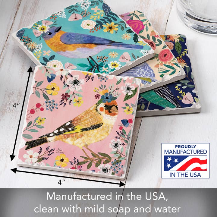 CounterArt/Highland Home/Thirstystone - Wholesale Coasters - "Floral Birds" 4 Pack Assorted Image Coaster Set2