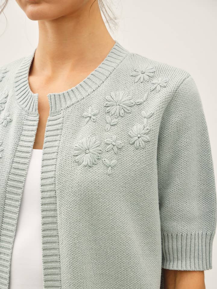 DAISY EMBO SHORT SLEEVE OPEN CARDIGAN
for wholesale by Be Cool