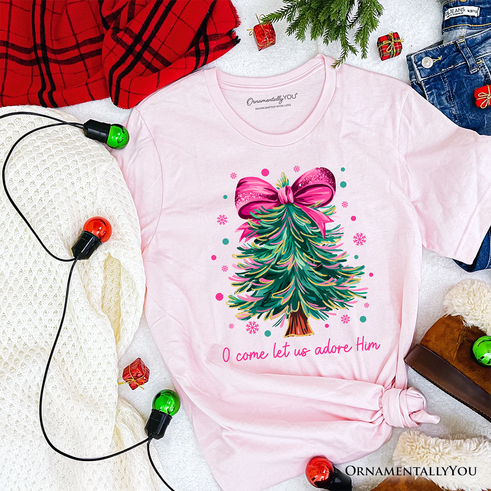 OrnamentallyYou - Vente T-shirt sérigraphié – femme - T-shirt nœud coquet arbre de Noël pailleté1