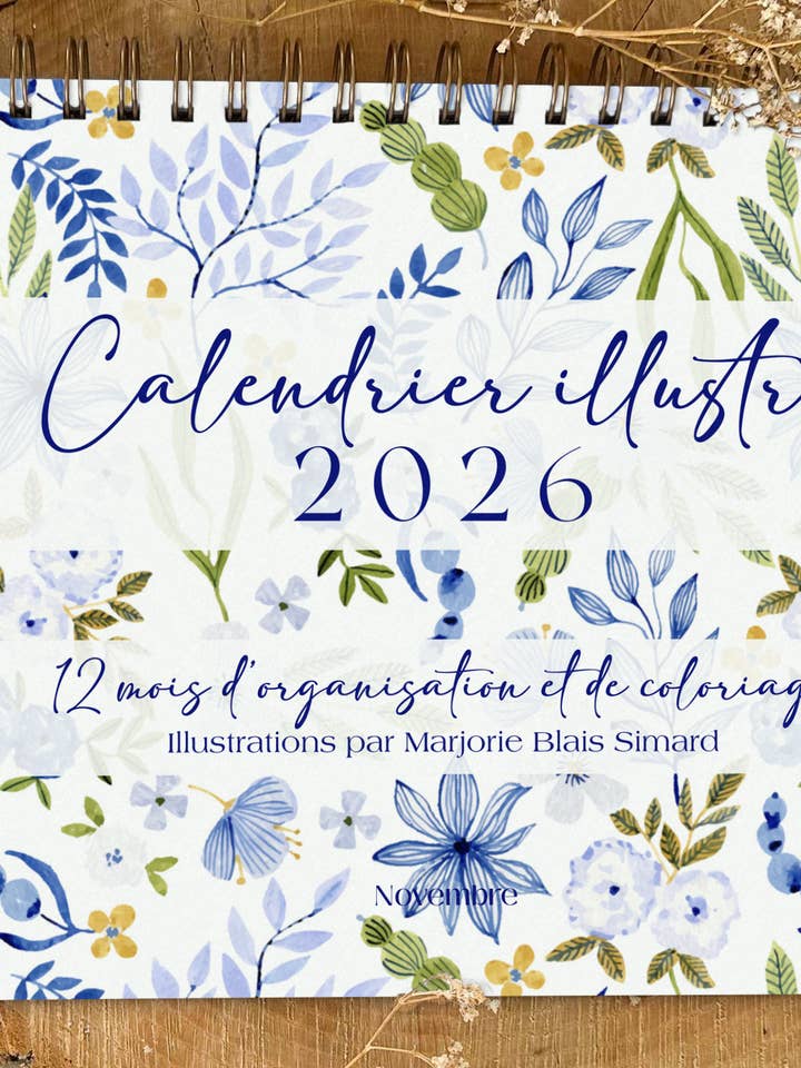 Calendrier illustré 2026 à colorier Hydrangea pour la vente par Novembre Boutique
