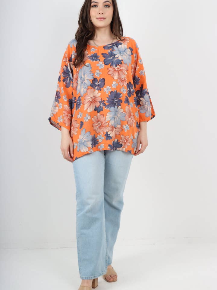 Italian Multi Floral Print Cotton Tunic Top for wholesale by Miss Bold