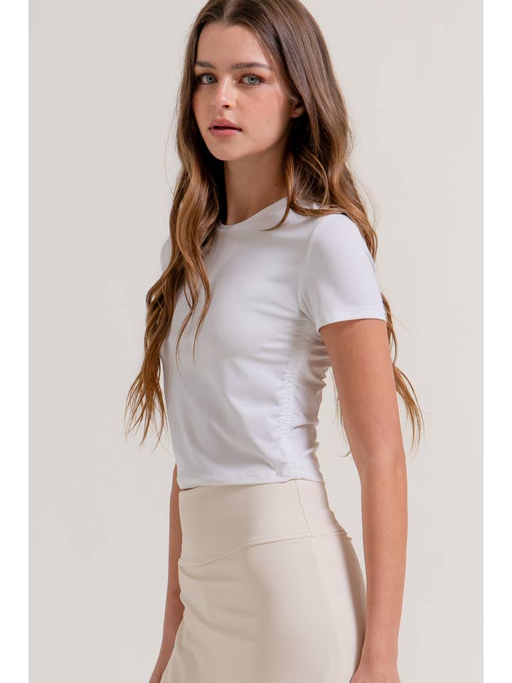 Active Basic | Active USA - Wholesale Athletic Top - Women's - SHORT SLV SIDE RUCHED ACTIVEWEAR TOP19