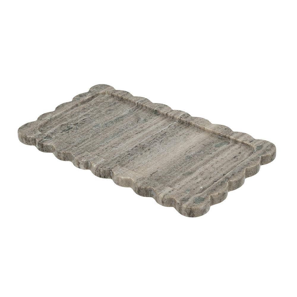 A&B Home Group Inc. - Wholesale Decorative Tray - 14x8" Scalloped Marble Tray with Natural Gray Finish0