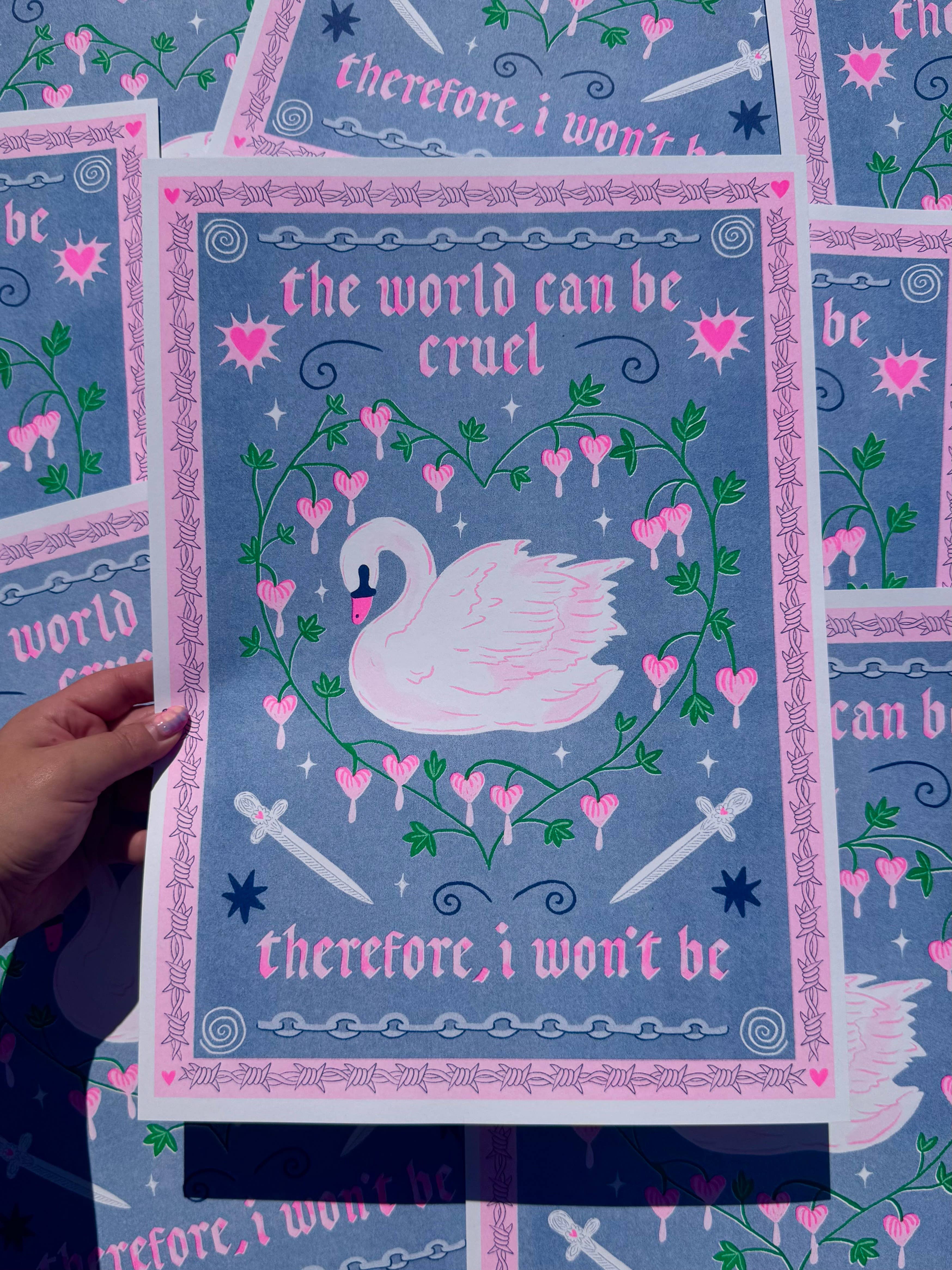 Amy Hastings - Wholesale Art Print - The World Can Be Cruel A3 Risograph Print