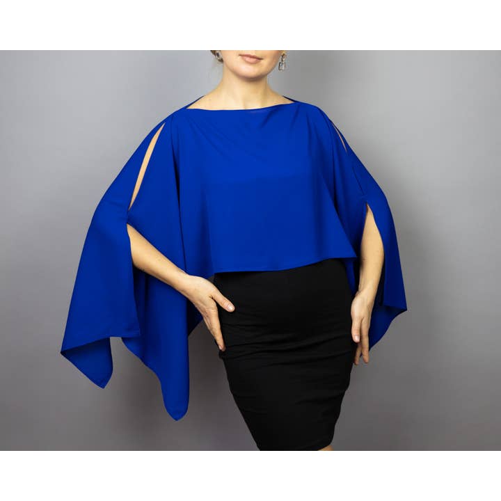 Kongeblå chiffon bryllupssjal, capelet & sjal for engroshandel hos BridalSpain