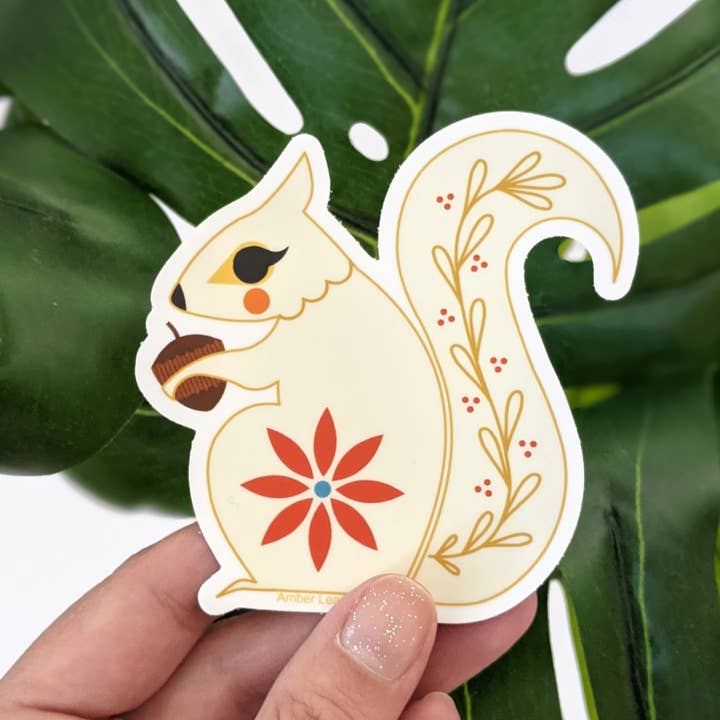 Vinyl Sticker White Squirrel for wholesale by Amber Leaders Designs