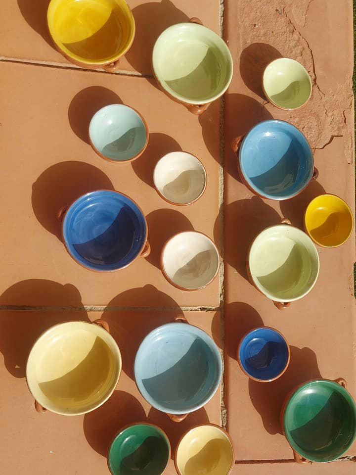 PASTEL YELLOW HANDMADE CERAMIC CASSEROLE AND BOWL SET for wholesale by Maya Mallorca