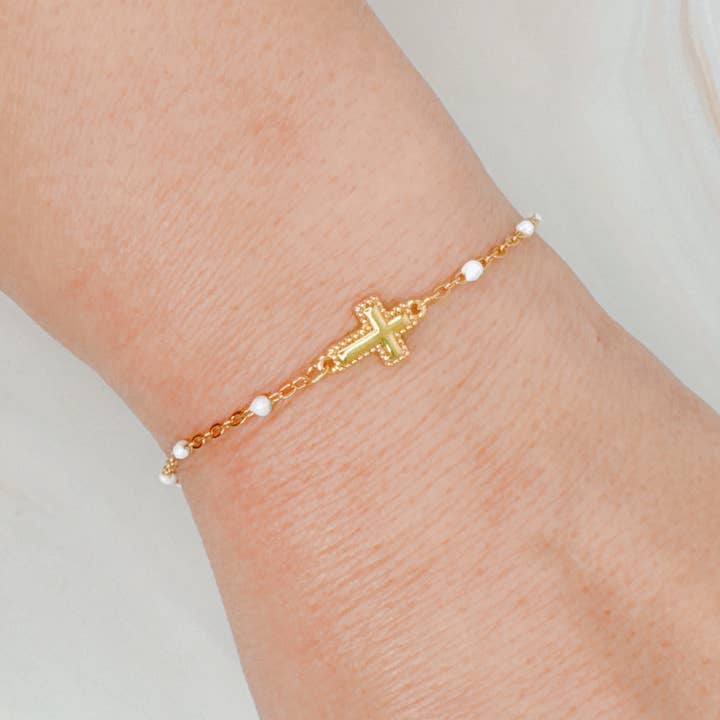Ellison+Young - Wholesale Charm/Dangle Bracelet - Dainty Color Dots Chain Cross Bracelet2