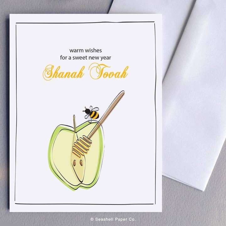 Rosh Hashanah Carte Pomme et abeille pour la vente par Seashell Paper Co.