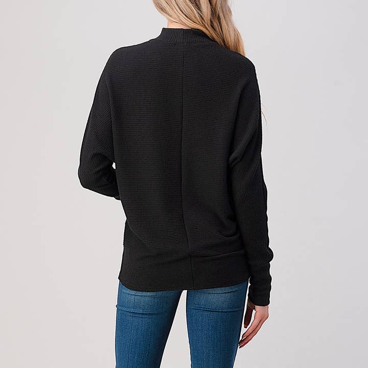 Heimious – Engroshandel Strikket top - Dame – Lang Dolman-ærmet ribstrikket top med mock-hals, T26155