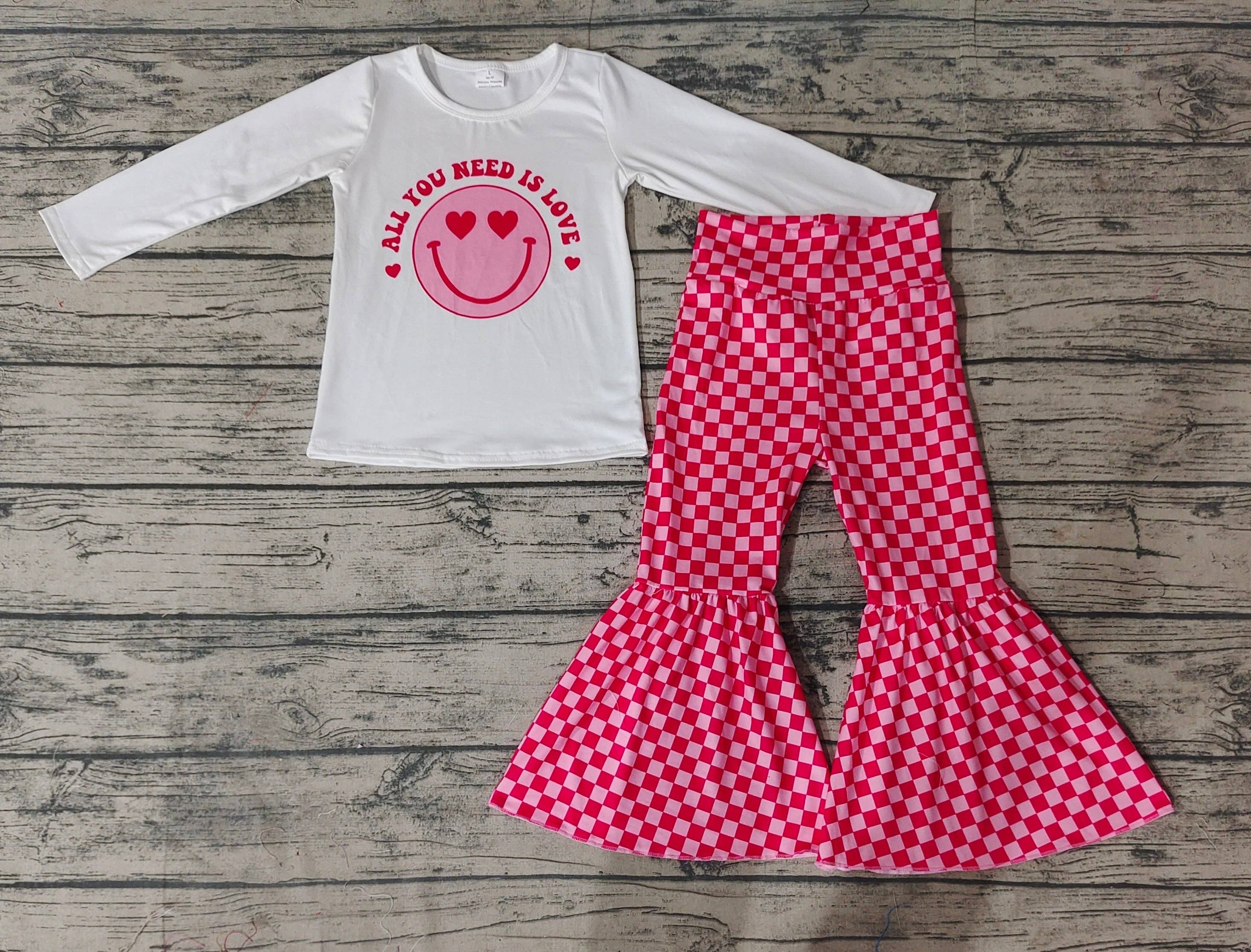 Aier Wholesale - Wholesale Top & Pant Set - Kids - Baby Girls Pink Long Sleeve Valentines Tee Shirts Tops Bell1