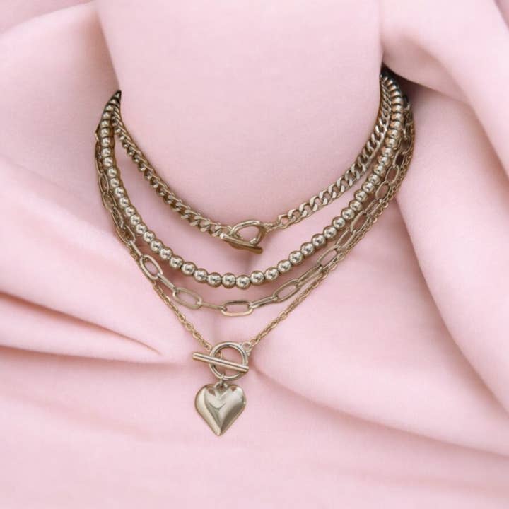 The Bling Barn - Wholesale Jewelry Set - When We Fall In Love 4 Piece Chain Fashion Necklace Set