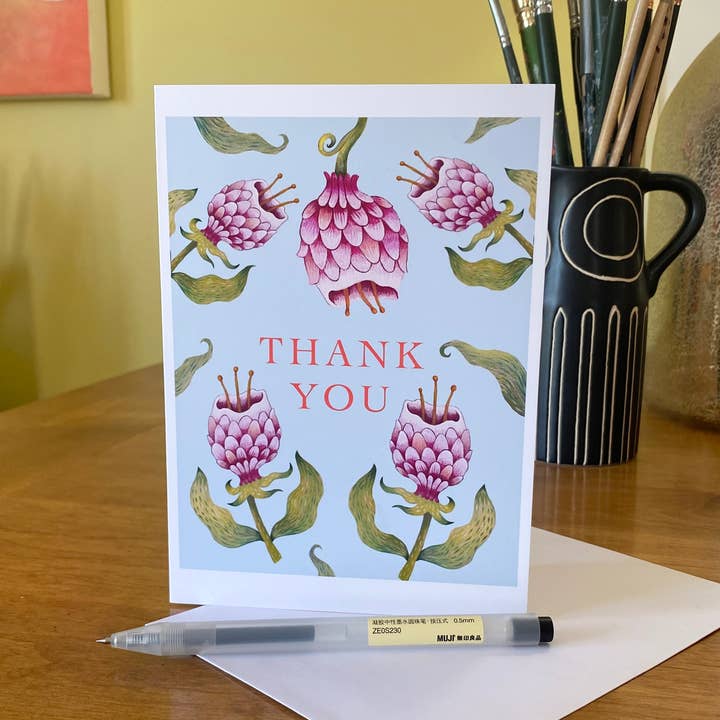 Isabelle Bryer Art - Wholesale Thank You Card - Strange Flowers Thank You Card – Surreal Blue Botanical