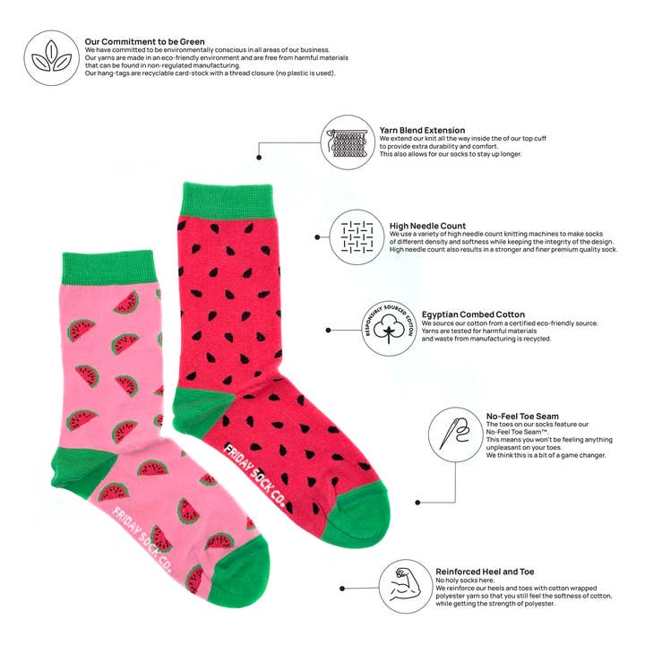 Friday Sock Co. - Wholesale Socks - Women's - Women’s Inside Out Watermelon Socks, Vibrant Spring Fashion 2