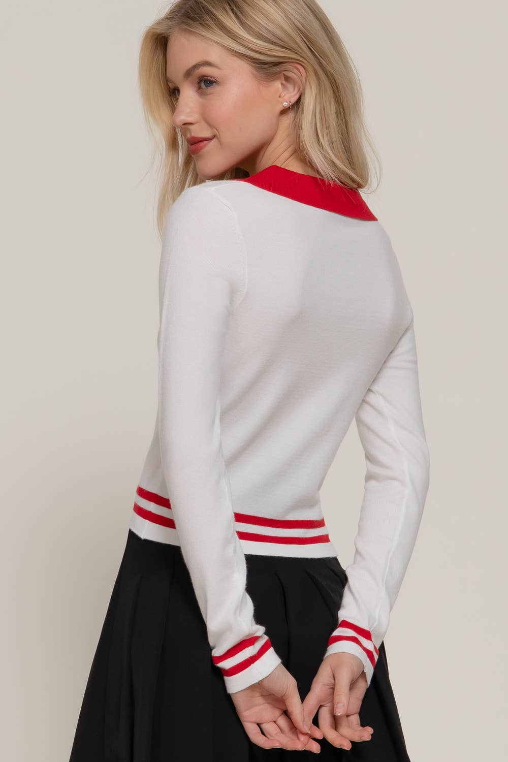 Active Basic | Active USA - Wholesale Knit Sweater - Women's - Long Sleeve Stripe Polo Sweater9