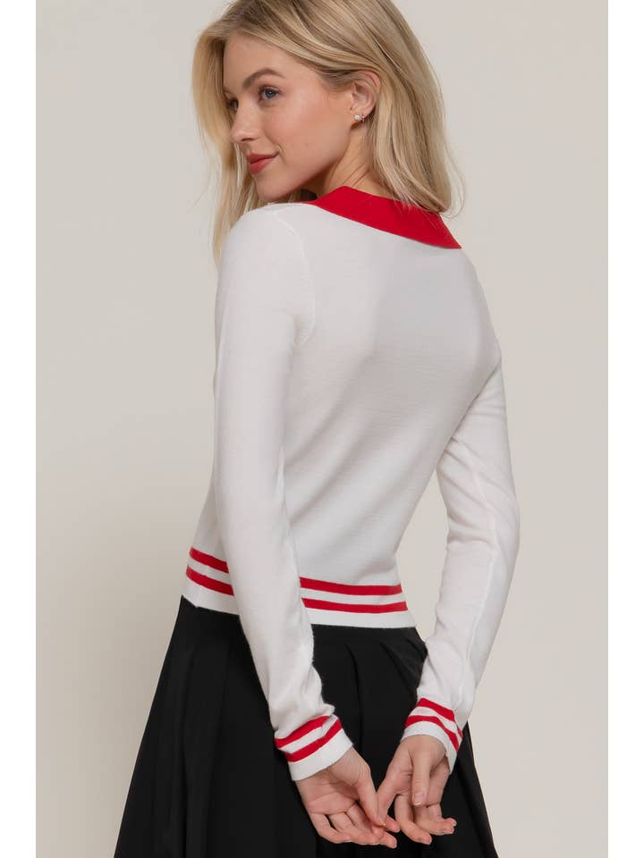 Active Basic | Active USA - Wholesale Knit Sweater - Women's - Long Sleeve Stripe Polo Sweater9