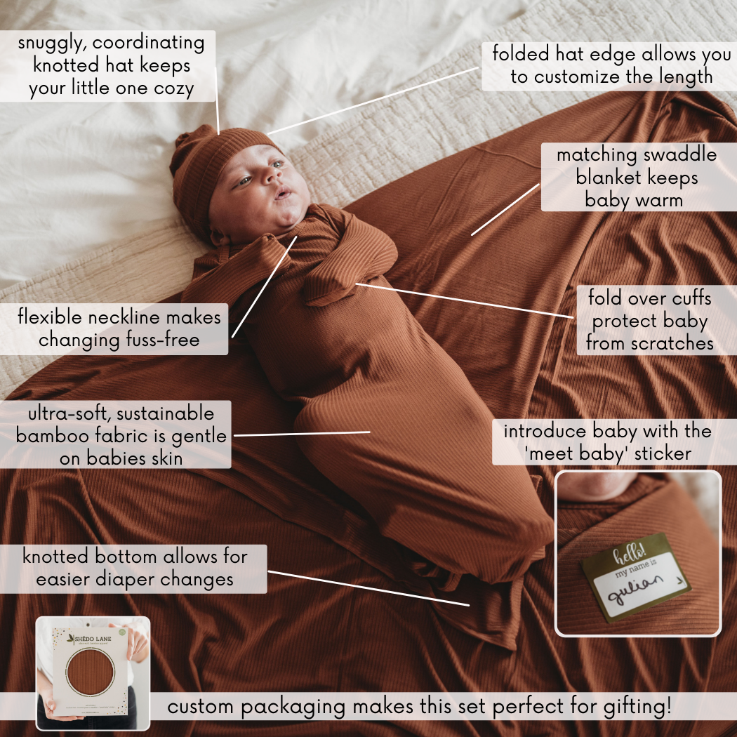Shedo Lane - Wholesale Swaddle Set - Baby - Mother Earth Brown Bamboo Baby Swaddle 3 Piece Set2