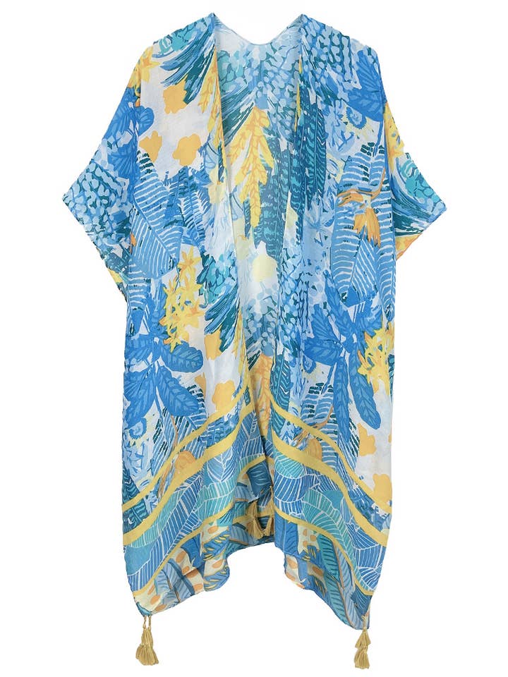 Hana - Wholesale Kimono - Women's - Floral Pattern Print Tassel Summer Kimono