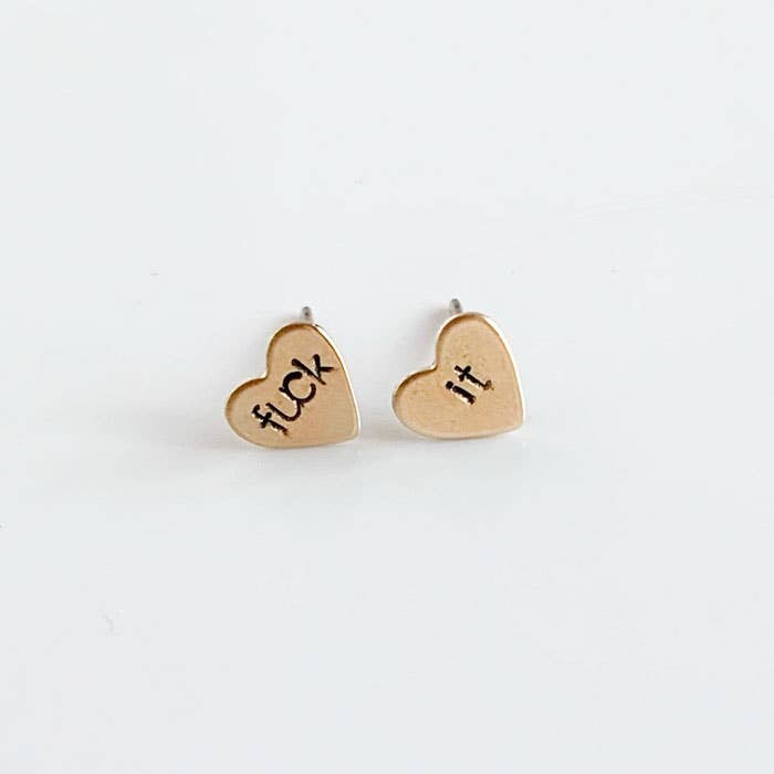 fuck it, Heart Earrings, stocking stuffers for wholesale by Grey Theory Mill