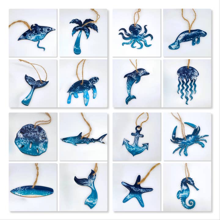 JEMS of the Sea - Wholesale Ornament Set - Sampler Set-16 Handmade Resin Ocean/Beach/Sealife Ornaments