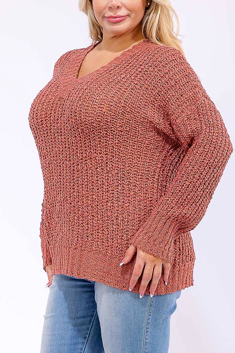 ROUSSEAU - Wholesale Knit Sweater - Women's - LONG SLEEVE V-NECK KNIT PULLOVER SWEATER12