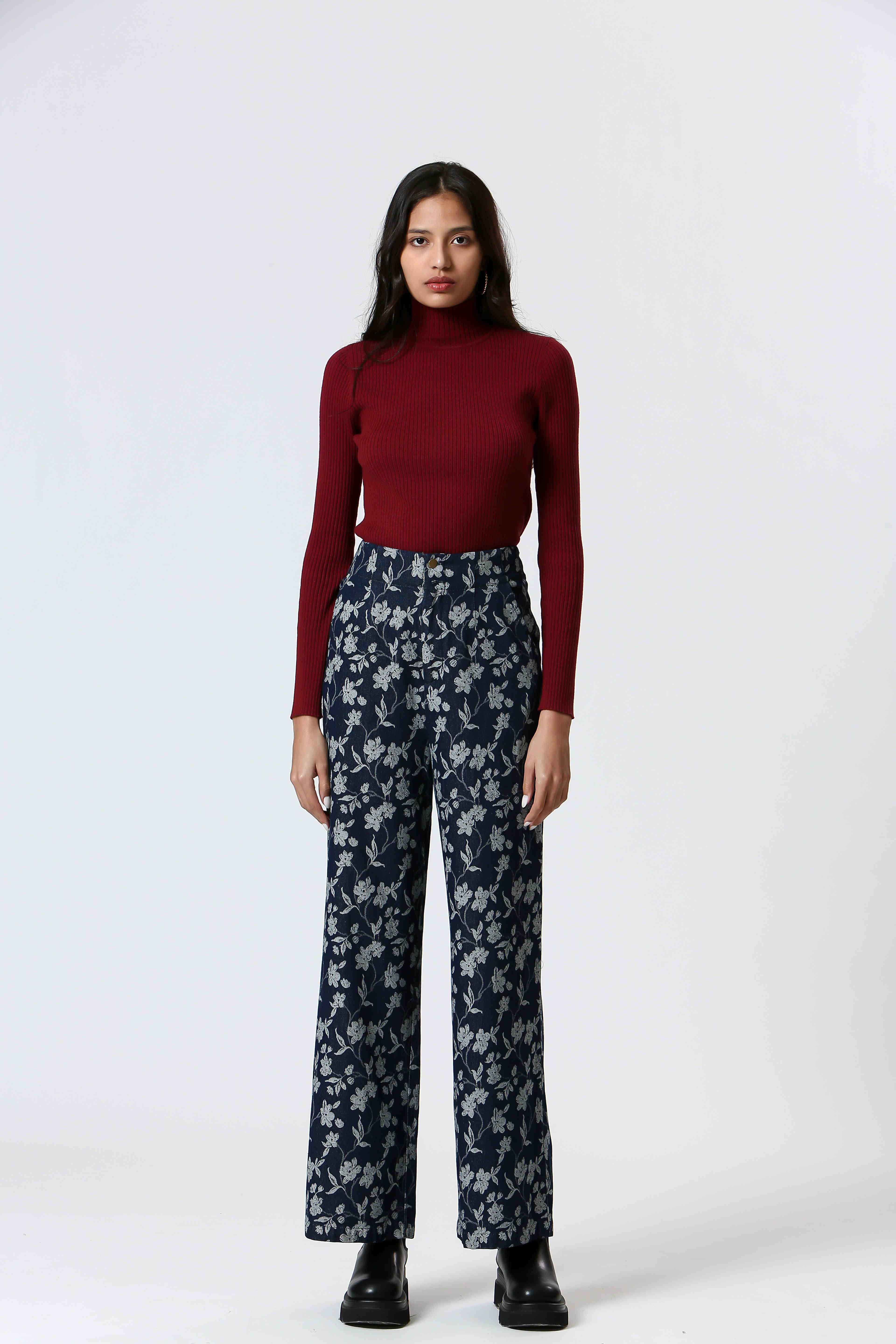 NAVY TK24249142 - Ladies Floral Print Wide Leg Pants for wholesale on Faire0