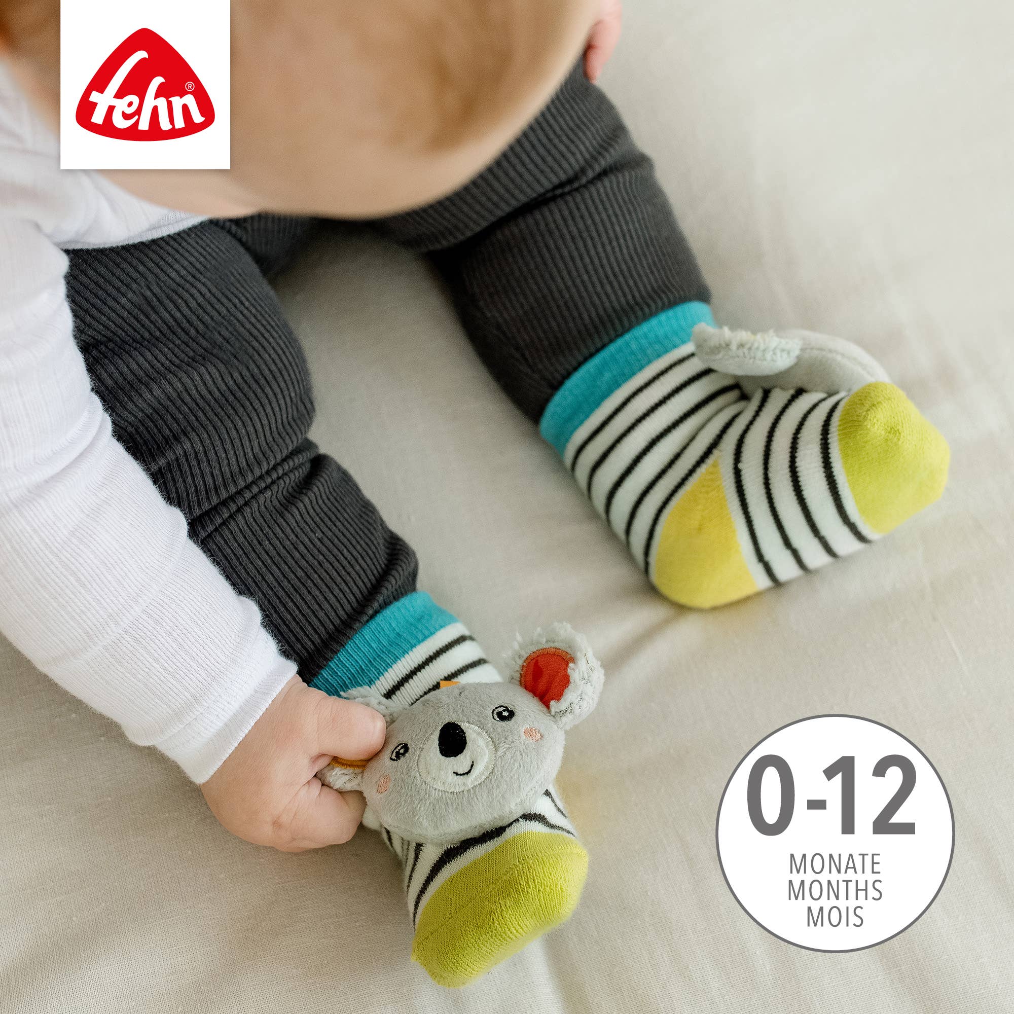 Fehn – Großhandel Socken – Baby – Rasselsocken Koala - Lernspielzeug von 0-12 Monate2