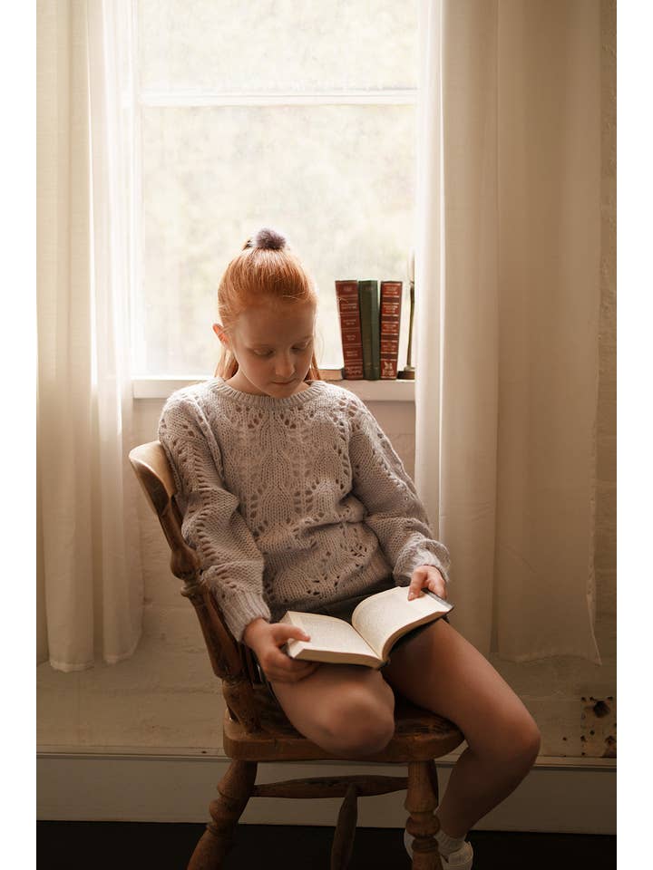 iMiN Kids - Wholesale Knit Sweater - Kids - Wool-Blend Sweater with Bow Back Violet Grey2