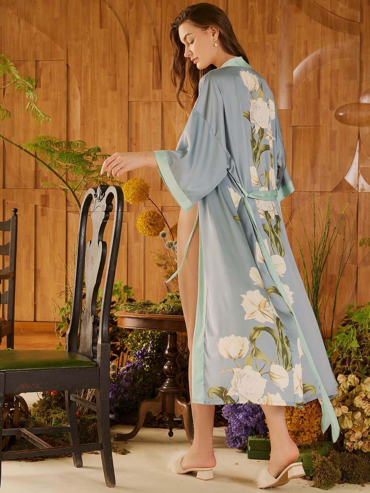 gray Peony Floral Kimono Robe for wholesale on Faire4