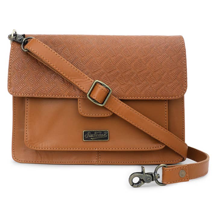 Leather Women's Crossbody - Russet Brown Snake Texture for wholesale by Sixtease Bags USA