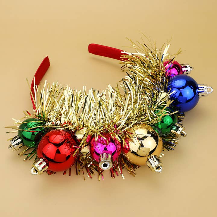 Wona Trading, Inc. - Wholesale Fashion Headband - Women's - Christmas Ball Tinsel Wreath Headband