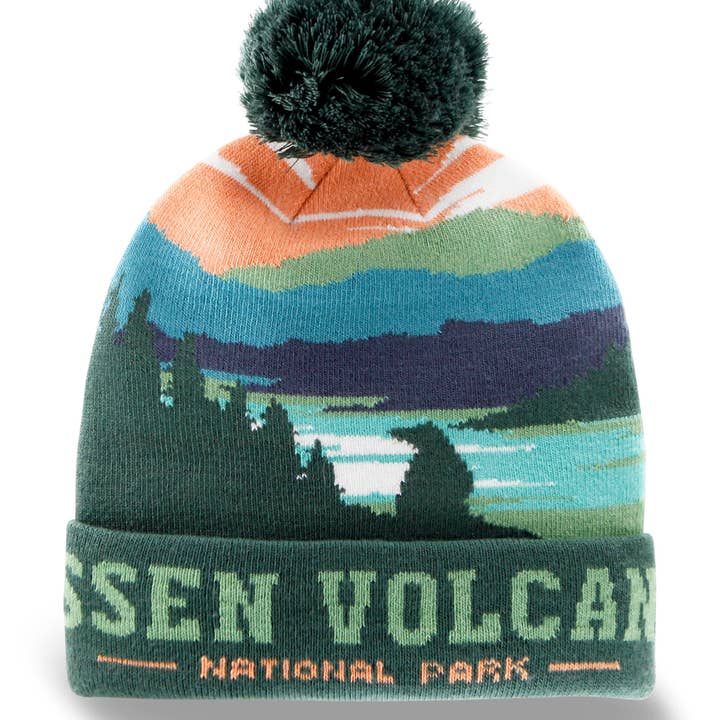 Lassen Volcanic National Park Beanie Hat with Pom Mountain Lake Hiking Gift for wholesale by Northern Icons Creations INC
