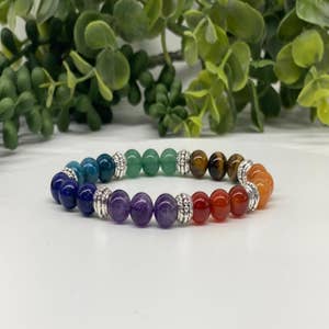 7 Stone Chakra Stretch Bracelet With Turquoise Band – Charmed Creations LLC