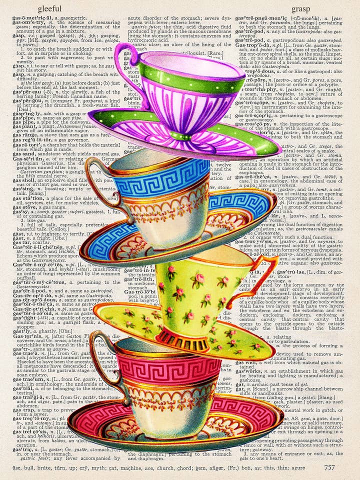 STACKED TEA CUPS PRINT for wholesale by ARTNWORDZ LLC