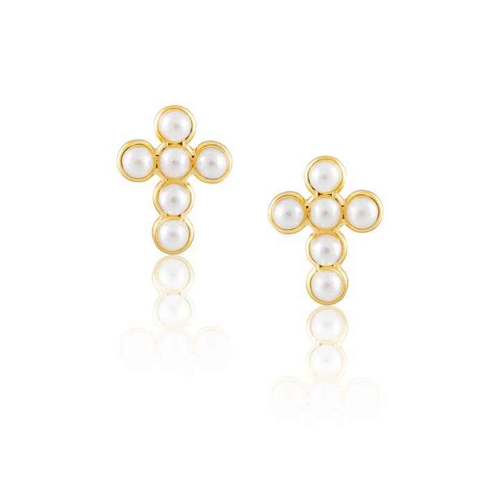 Sahira Jewelry Design - Wholesale Stud/post earrings - Mini Pearl Cross Studs