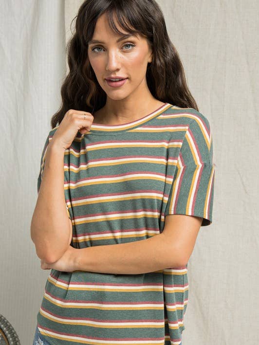 Gestreiftes T-Shirt mit abfallender Schulter für den Großhandel von Polagram by Wellmade USA