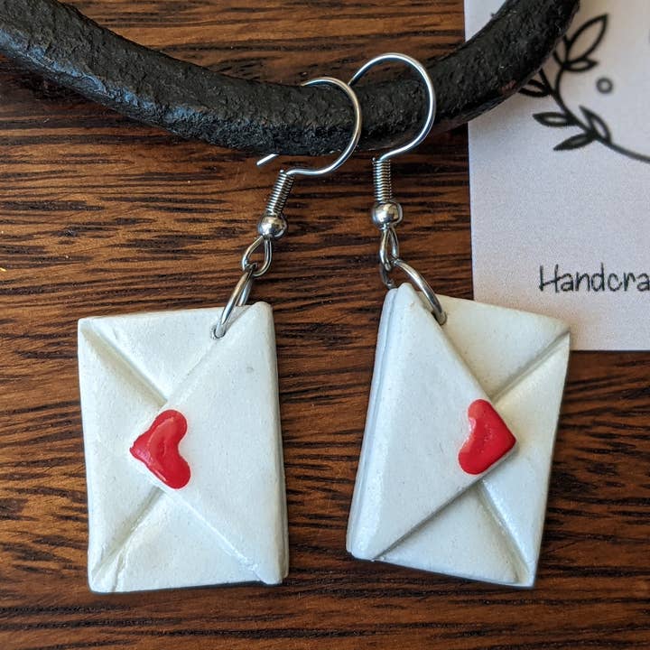 Love letter clay dangle earrings for wholesale by With Clay & Paint